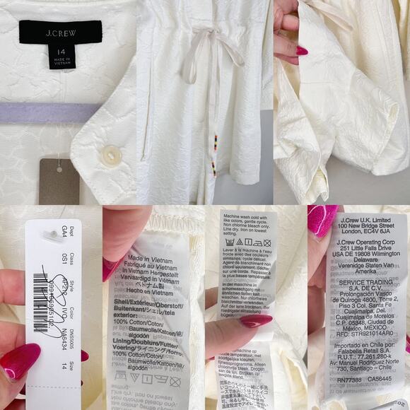 NWT J Crew Embroidered Floral Long Sleeve Tie Waist Cream Utility Romper 14 - Picture 12 of 16